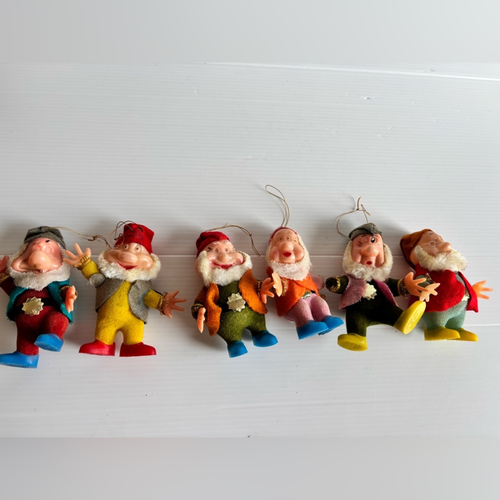 Vintage Disney Hong Kong Seven Dwarfs Christmas Ornaments Lot 1960s